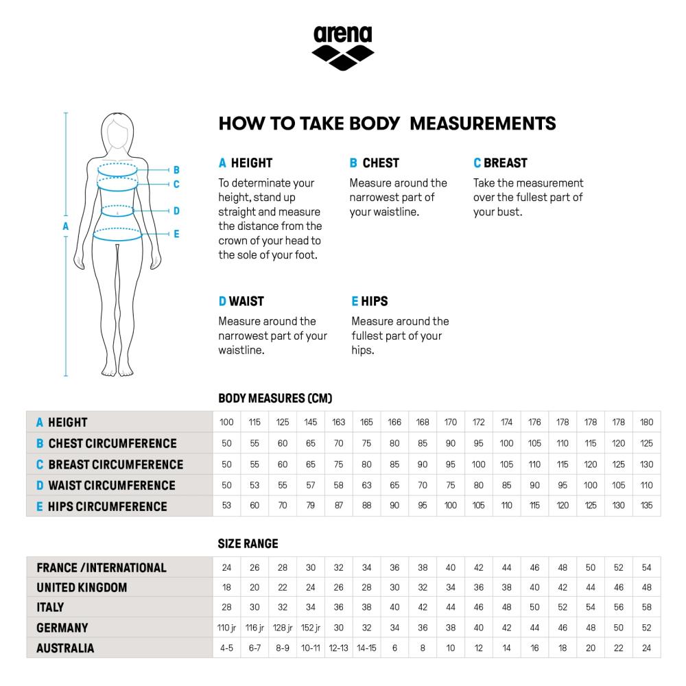 Arena Women's Competitive Suit Size Chart